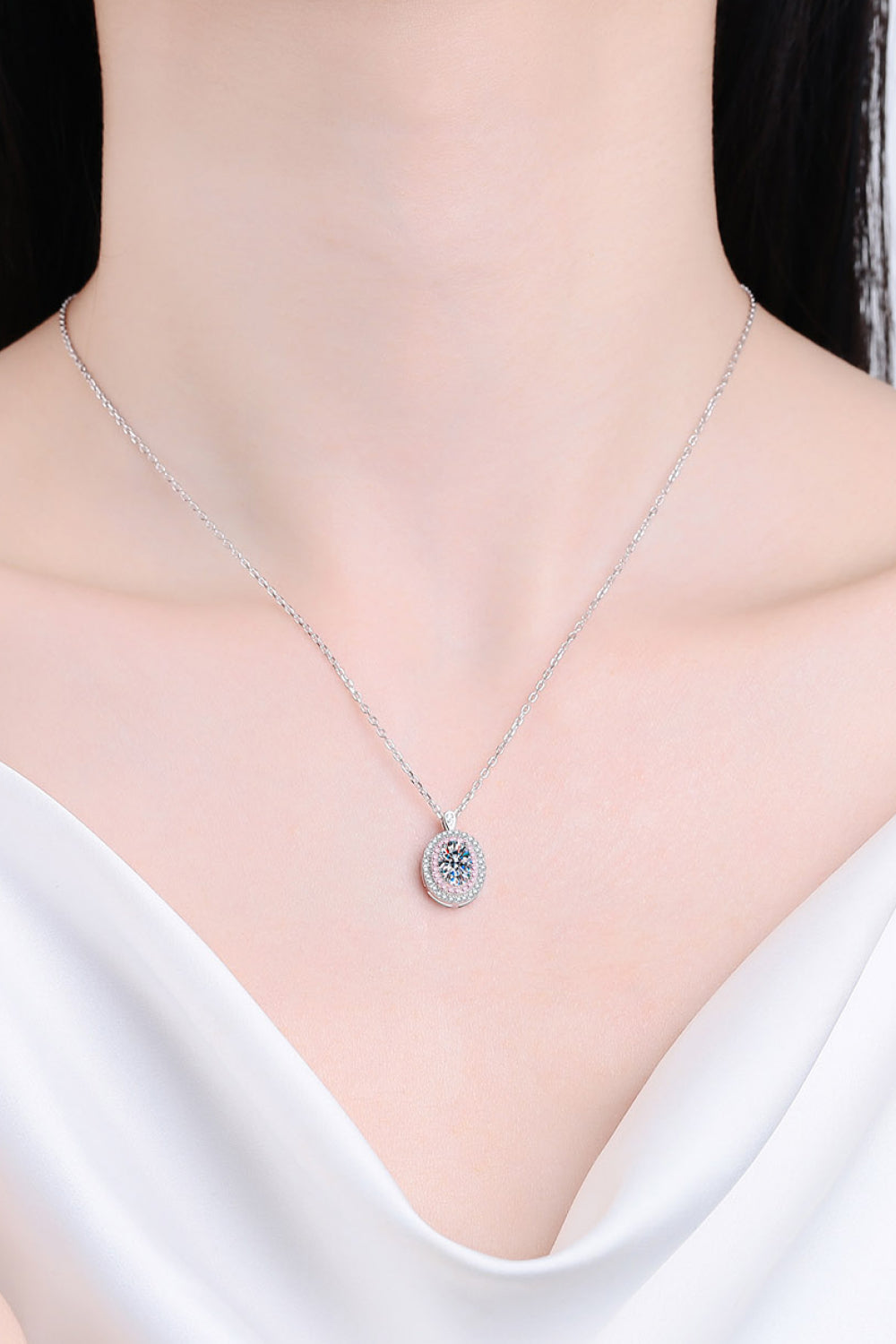 Rhodium-Plated 1 Carat Moissanite Pendant Necklace