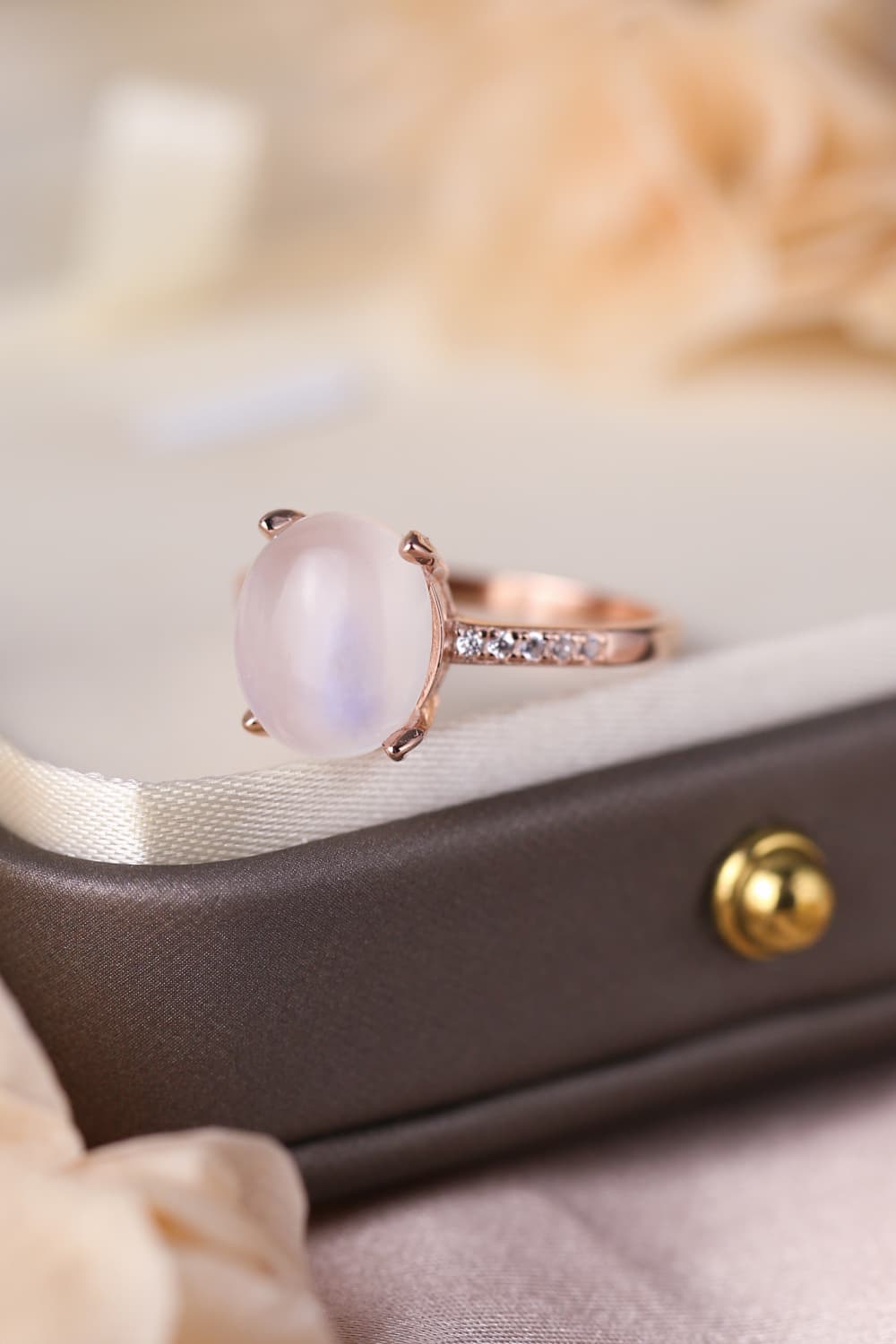 Natural Moonstone 925 Sterling Silver Side Stone Ring