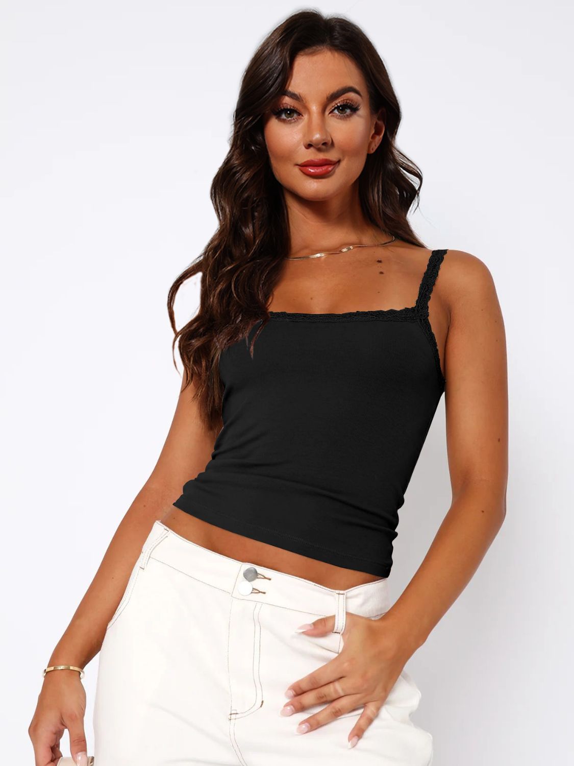 Lace Trim Straight Neck Cami