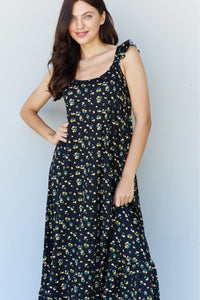 Doublju In The Garden Ruffle Floral Maxi Dress in Black Yellow Floral