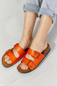 Double Banded Slide Sandals in Orange