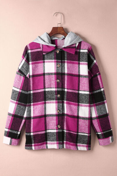 Button-Up Plaid Hooded Jacket 