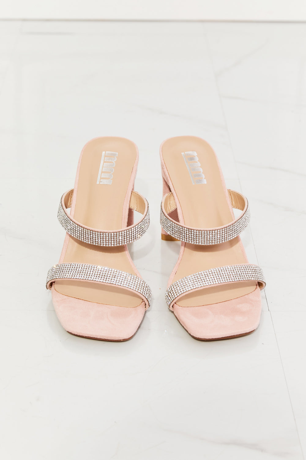 Sparkle Rhinestone Block Heel Sandal in Pink