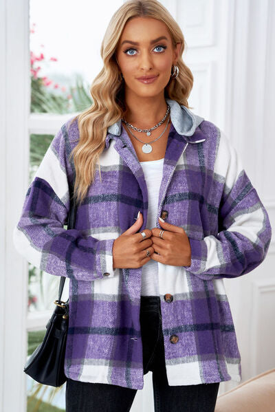 Button-Up Plaid Hooded Jacket 