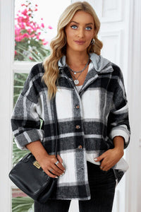 Button-Up Plaid Hooded Jacket 