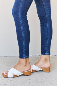 Summer Criss Cross Wooden Clog Mule in White