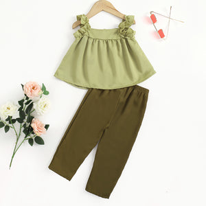 Two-Piece Ruffled Strap Tank and Pants Set