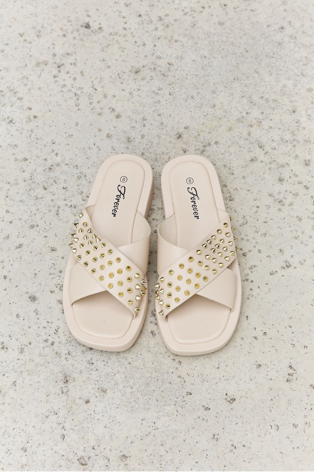Studded Cross Strap Sandals in Cream