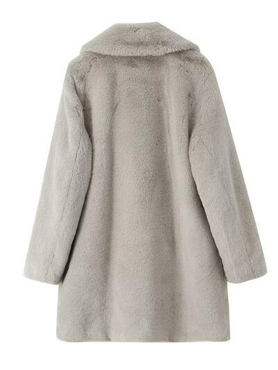 Fuzzy Button Up Lapel Collar Coat 