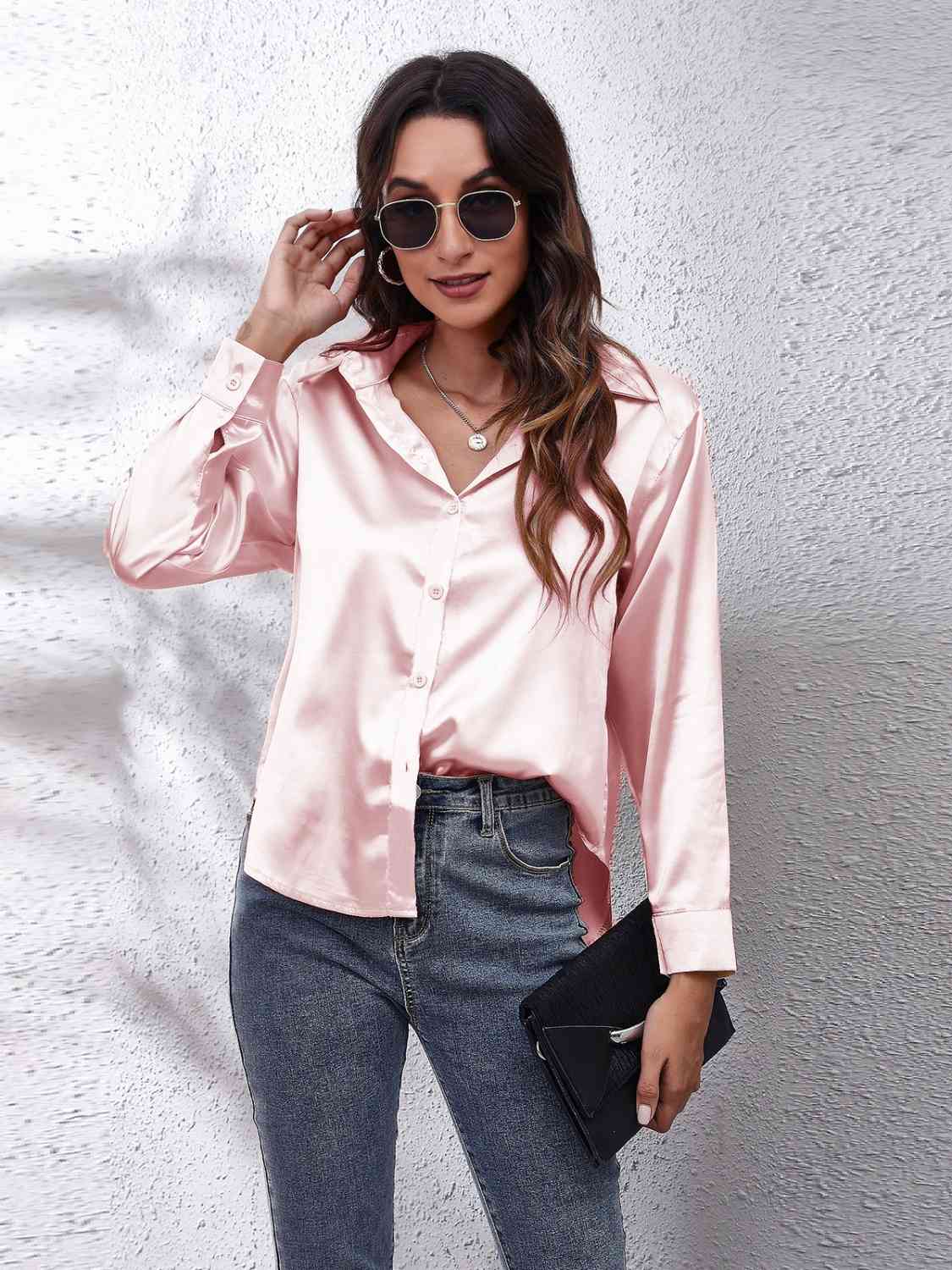 Collared Neck Buttoned Long Sleeve Shirt