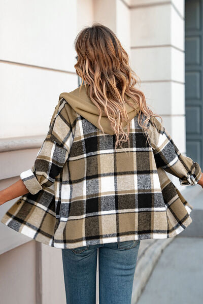 Button-Up Plaid Hooded Jacket 