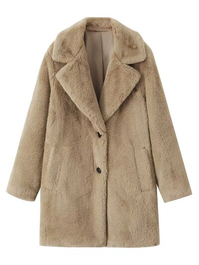 Fuzzy Button Up Lapel Collar Coat 