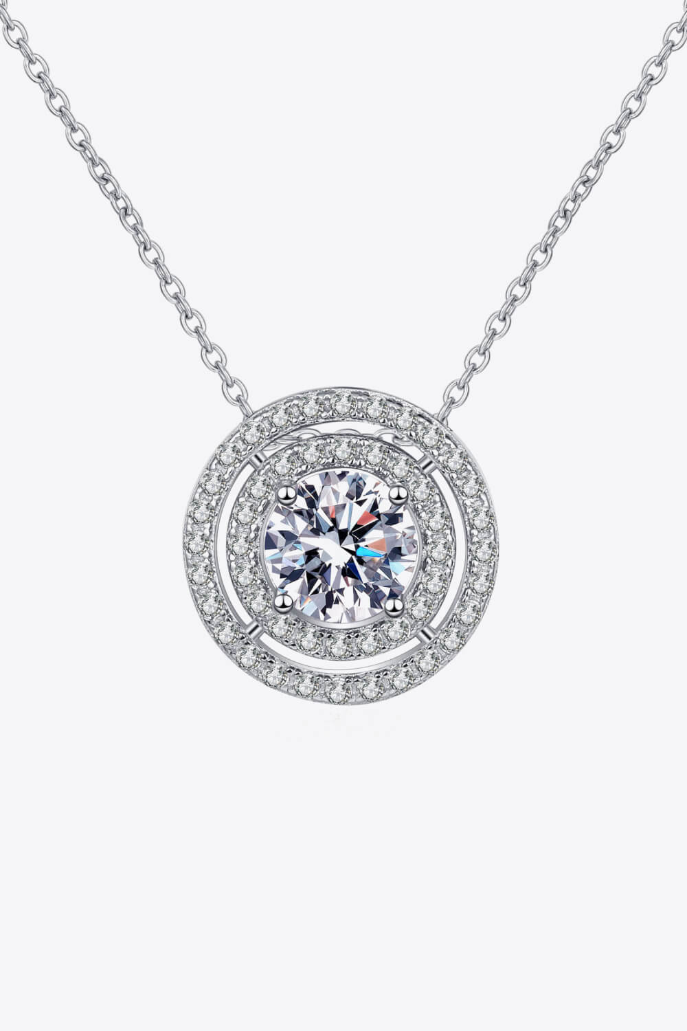 Moissanite Round Pendant Rhodium-Plated Necklace 