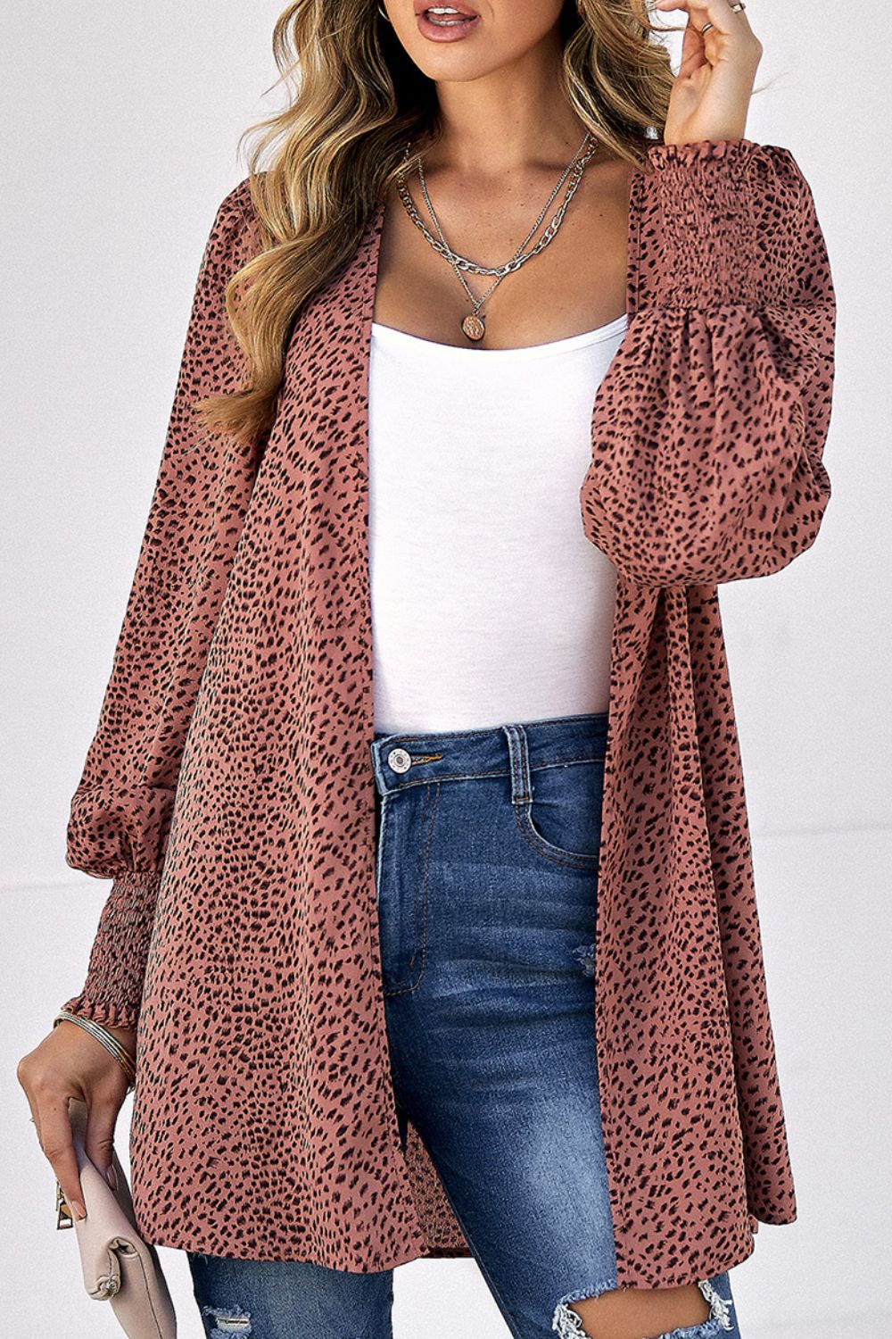 Leopard Print Balloon Sleeve Cardigan