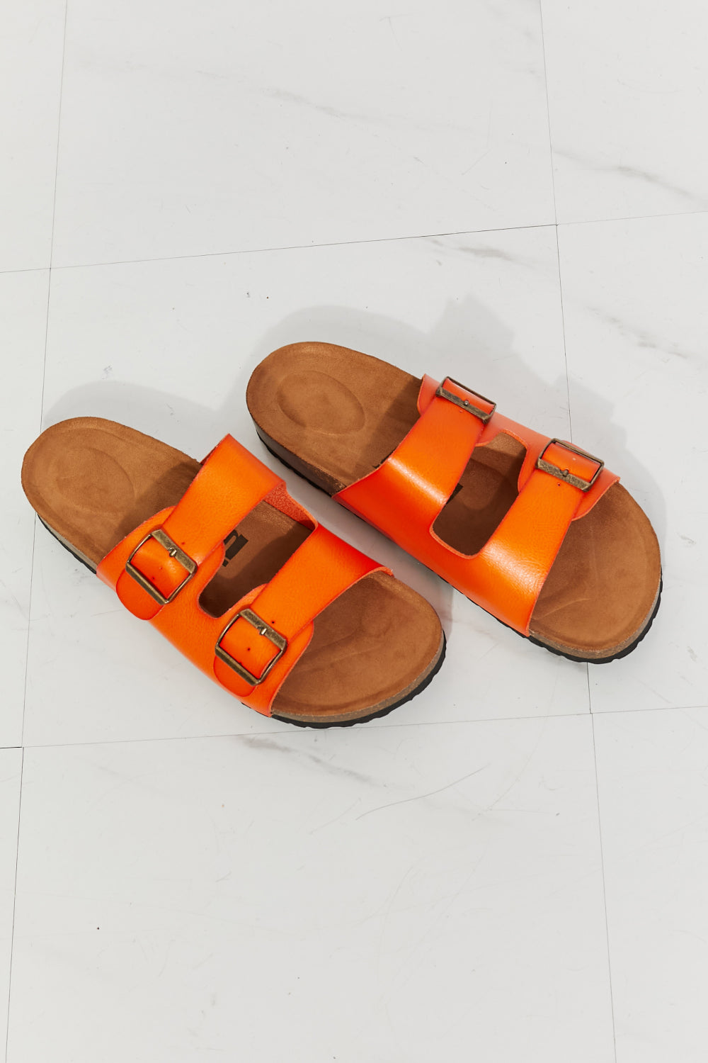 Double Banded Slide Sandals in Orange