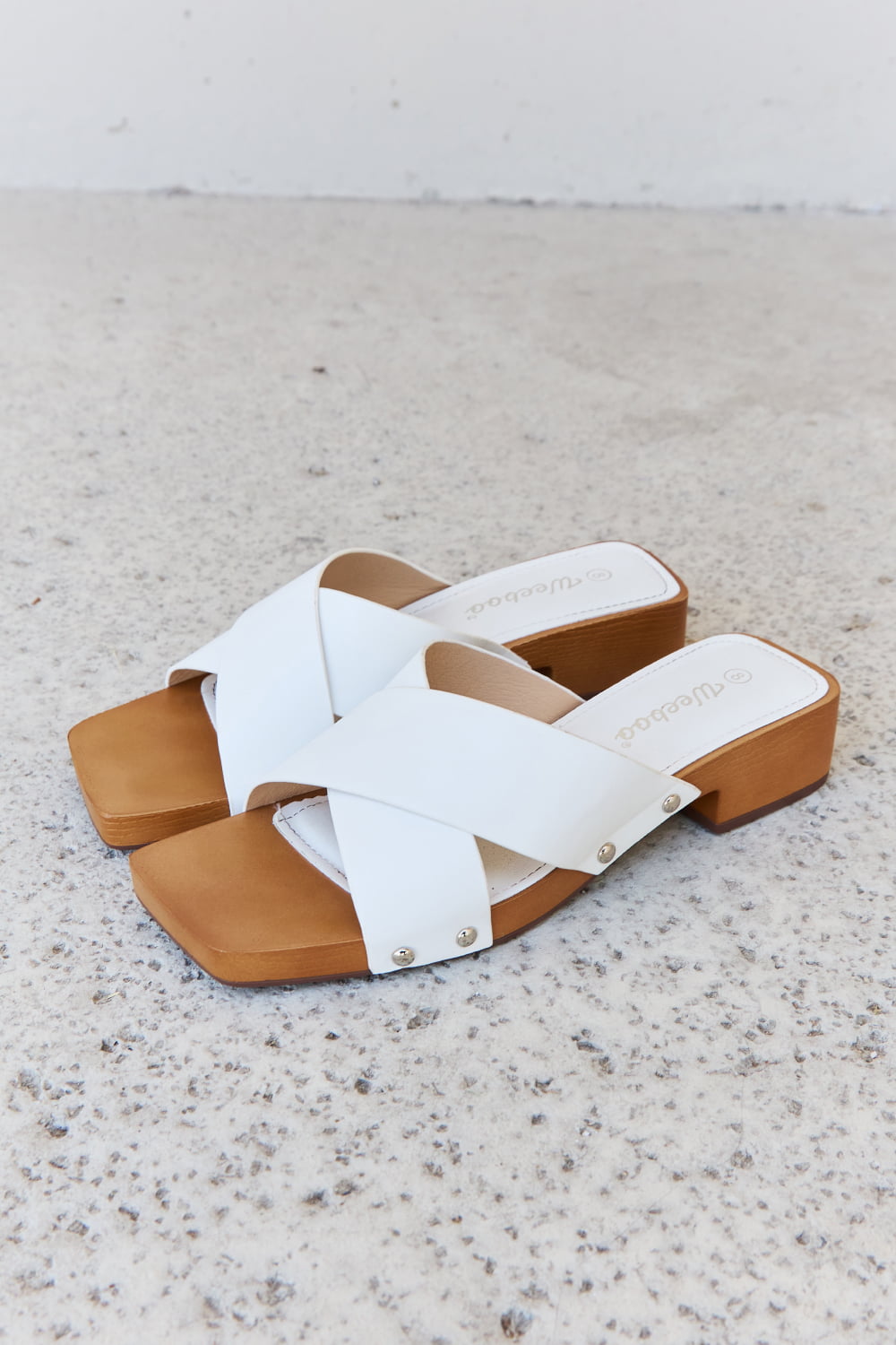 Summer Criss Cross Wooden Clog Mule in White