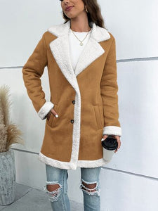 Contrast Button Up Lapel Collar Long Sleeve Coat 