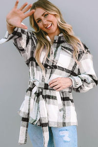 Plaid Tie Front Collared Neck Jacket