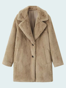 Fuzzy Button Up Lapel Collar Coat 