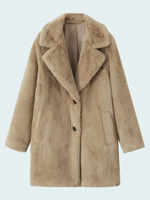 Fuzzy Button Up Lapel Collar Coat 