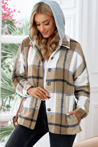 Button-Up Plaid Hooded Jacket 