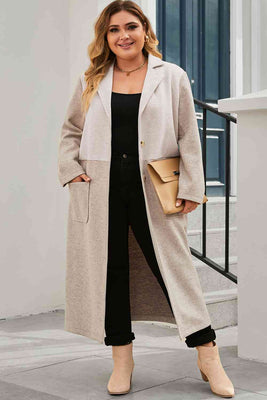 Plus Size Collared Neck Buttoned Longline Coat 