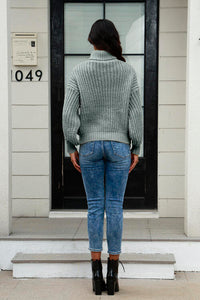 Cable-Knit Turtleneck Long Sleeve Sweate