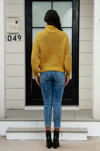 Cable-Knit Turtleneck Long Sleeve Sweate