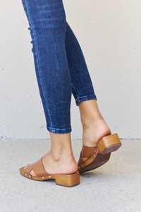 Summer Criss Cross Wooden Clog Mule in Brown