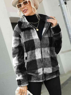 Plaid Zip-Up Collared Jacket 