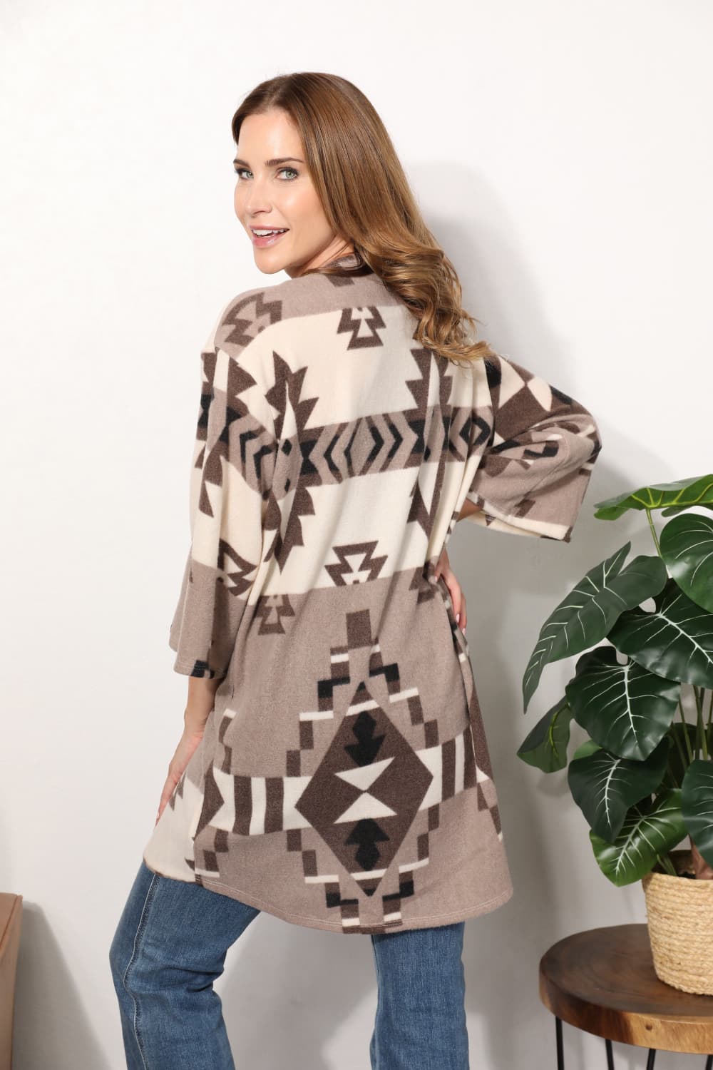 Sew In Love Full Size Cardigan with Aztec Pattern